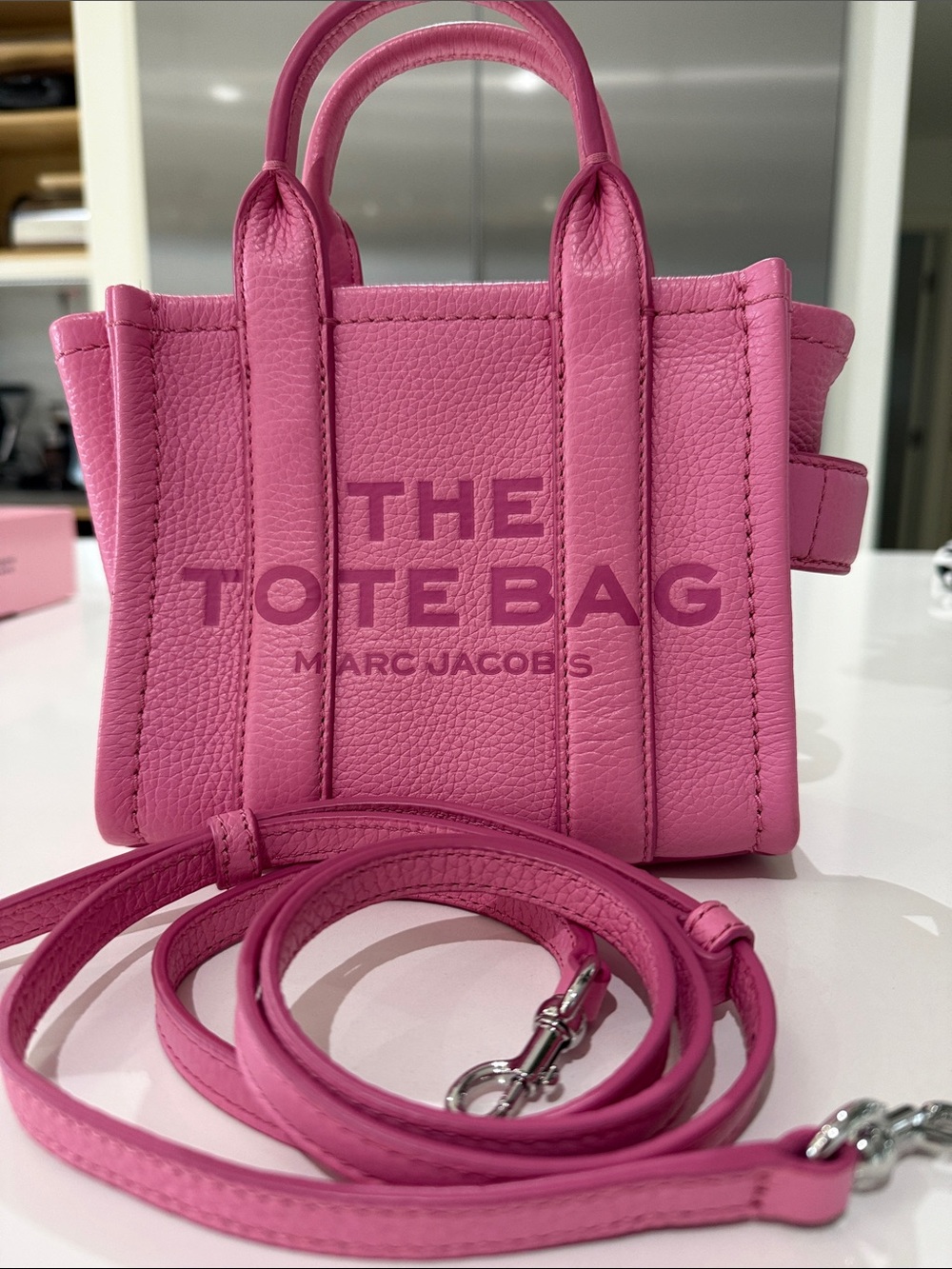 Marc Jacobs Pink Pebbled Leather Mini Tote with Detachable Strap